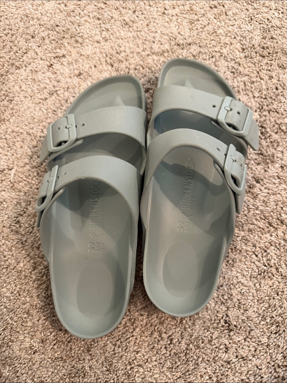 Birkenstock Women’s Double-Buckle Slide Sandals in Light Green Gray